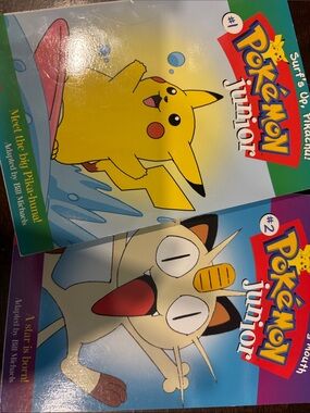Pokemon Junior Books with Yellow Pikachu & Cream Meowth like new condition #1 #2